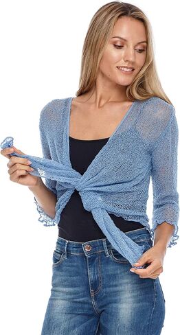 SHU-SHI Womens Sheer Shrug Tie Top Open Front Cardigan Lightweight Knit in Kuwait
