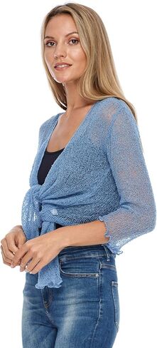 SHU-SHI Womens Sheer Shrug Tie Top Open Front Cardigan Lightweight Knit in Kuwait