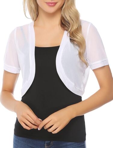 Aiboria Women Shrugs Open Front Mesh Cropped Bolero Short Sleeve Sheer Cardigan in Saudi Arabia