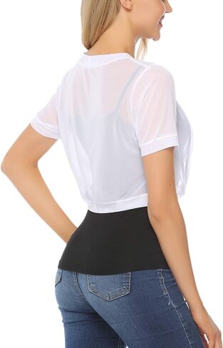 Aiboria Women Shrugs Open Front Mesh Cropped Bolero Short Sleeve Sheer Cardigan in Saudi Arabia