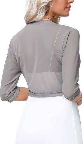 Aiboria Women Shrugs Open Front Mesh Cropped Bolero Short Sleeve Sheer Cardigan in Saudi Arabia
