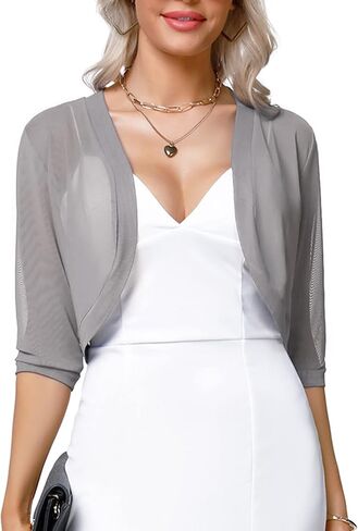 Aiboria Women Shrugs Open Front Mesh Cropped Bolero Short Sleeve Sheer Cardigan in Saudi Arabia