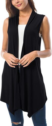 Women's Sleeveless Draped Open Front Cardigan Vest Asymmetric Hem in Saudi Arabia