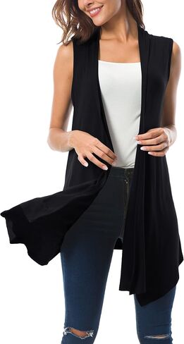 Women's Sleeveless Draped Open Front Cardigan Vest Asymmetric Hem in Saudi Arabia