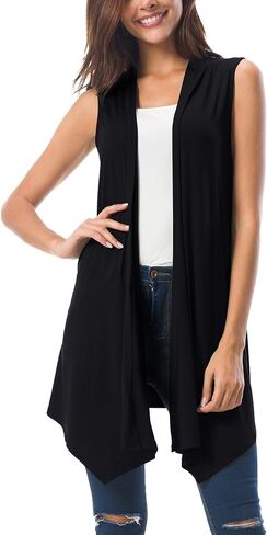 Women's Sleeveless Draped Open Front Cardigan Vest Asymmetric Hem in Saudi Arabia