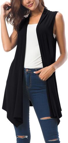 Women's Sleeveless Draped Open Front Cardigan Vest Asymmetric Hem in Saudi Arabia