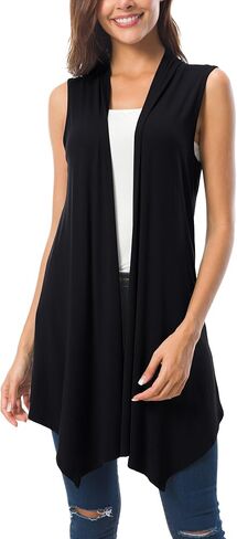 Women's Sleeveless Draped Open Front Cardigan Vest Asymmetric Hem in Saudi Arabia