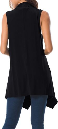 Women's Sleeveless Draped Open Front Cardigan Vest Asymmetric Hem in Saudi Arabia