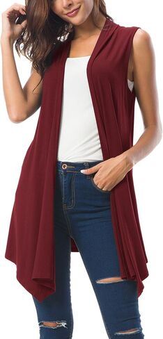 Women's Sleeveless Draped Open Front Cardigan Vest Asymmetric Hem in Saudi Arabia
