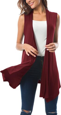 Women's Sleeveless Draped Open Front Cardigan Vest Asymmetric Hem in Saudi Arabia