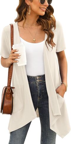 Veryoung Floral Short Sleeve Cardigans for Women Casual Drape Open Front Lightweight Summer Cardigan with Pocket High Low Hem in Saudi Arabia