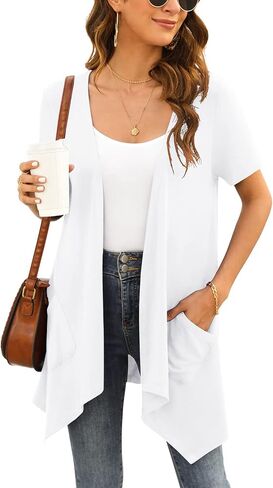 Veryoung Floral Short Sleeve Cardigans for Women Casual Drape Open Front Lightweight Summer Cardigan with Pocket High Low Hem in Saudi Arabia