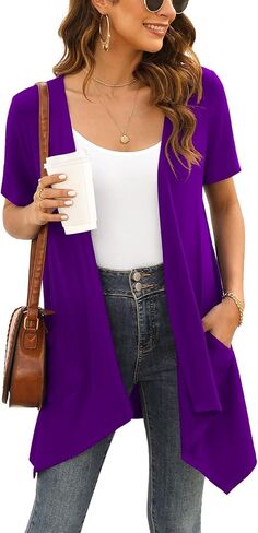 Veryoung Floral Short Sleeve Cardigans for Women Casual Drape Open Front Lightweight Summer Cardigan with Pocket High Low Hem in Saudi Arabia