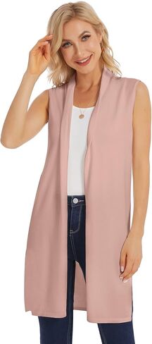 Moss Rose Women's Long Knit Cardigan Vest Casual Sleeveless Open Front Draped Duster Vest (Available in Plus Size) in Kuwait