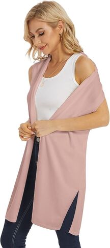 Moss Rose Women's Long Knit Cardigan Vest Casual Sleeveless Open Front Draped Duster Vest (Available in Plus Size) in Kuwait