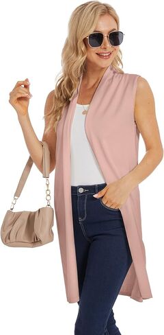 Moss Rose Women's Long Knit Cardigan Vest Casual Sleeveless Open Front Draped Duster Vest (Available in Plus Size) in Kuwait