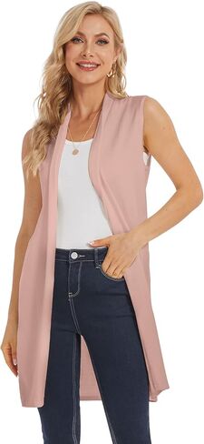 Moss Rose Women's Long Knit Cardigan Vest Casual Sleeveless Open Front Draped Duster Vest (Available in Plus Size) in Kuwait