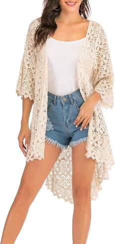 Lace Front Open Sleeveless Top Cardigan Crochet Vest Bikini Cover up Summer Beachwear in Saudi Arabia