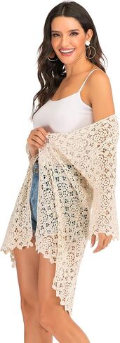 Lace Front Open Sleeveless Top Cardigan Crochet Vest Bikini Cover up Summer Beachwear in Saudi Arabia
