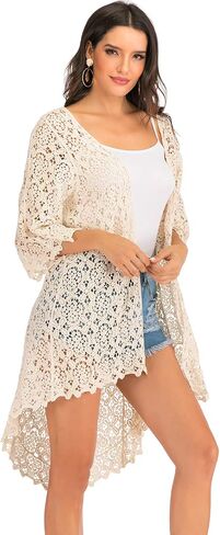 Lace Front Open Sleeveless Top Cardigan Crochet Vest Bikini Cover up Summer Beachwear in Saudi Arabia