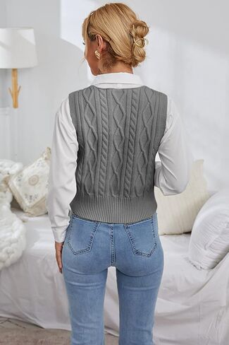 Aoysky Sweater Vest Women's V-Neck Sweater Tank Tops Pullover Cable Knit Vest Solid Color Sleeveless Loose Fit Sweater Top in Saudi Arabia