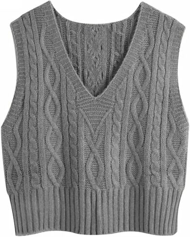 Aoysky Sweater Vest Women's V-Neck Sweater Tank Tops Pullover Cable Knit Vest Solid Color Sleeveless Loose Fit Sweater Top in Saudi Arabia