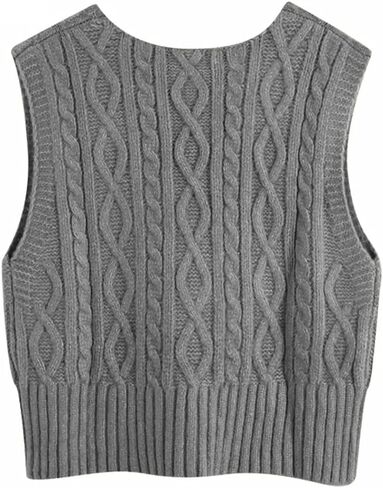 Aoysky Sweater Vest Women's V-Neck Sweater Tank Tops Pullover Cable Knit Vest Solid Color Sleeveless Loose Fit Sweater Top in Saudi Arabia