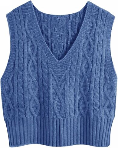 Aoysky Sweater Vest Women's V-Neck Sweater Tank Tops Pullover Cable Knit Vest Solid Color Sleeveless Loose Fit Sweater Top in Saudi Arabia