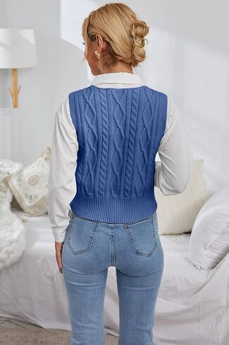 Aoysky Sweater Vest Women's V-Neck Sweater Tank Tops Pullover Cable Knit Vest Solid Color Sleeveless Loose Fit Sweater Top in Saudi Arabia