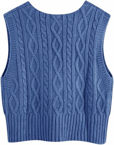 Aoysky Sweater Vest Women's V-Neck Sweater Tank Tops Pullover Cable Knit Vest Solid Color Sleeveless Loose Fit Sweater Top in Saudi Arabia