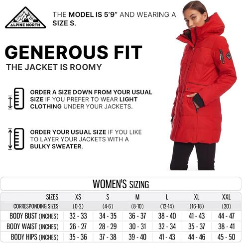 ALPINE NORTH Women’s Vegan Down Mid-Length Parka - Insulated, Water-Repellent Winter Coat with Hood, Jacket For Women in Kuwait