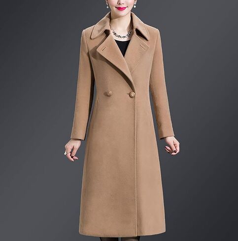 Aprsfn Women's Elegant Solid Color Mid-Length Thicken Warm Wool Blend Coat in Saudi Arabia