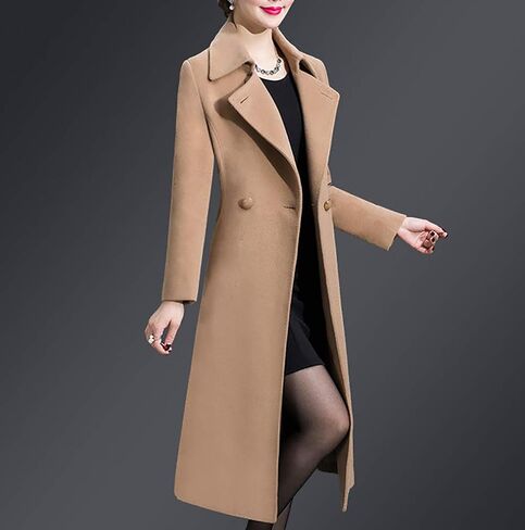 Aprsfn Women's Elegant Solid Color Mid-Length Thicken Warm Wool Blend Coat in Saudi Arabia