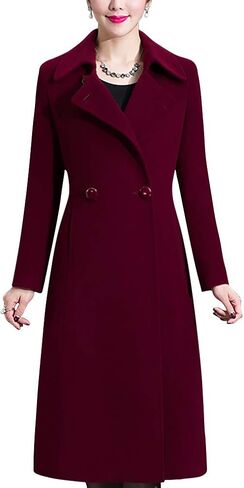 Aprsfn Women's Elegant Solid Color Mid-Length Thicken Warm Wool Blend Coat in Saudi Arabia