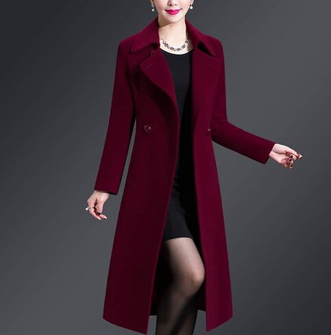 Aprsfn Women's Elegant Solid Color Mid-Length Thicken Warm Wool Blend Coat in Saudi Arabia