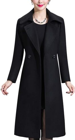 Aprsfn Women's Elegant Solid Color Mid-Length Thicken Warm Wool Blend Coat in Saudi Arabia