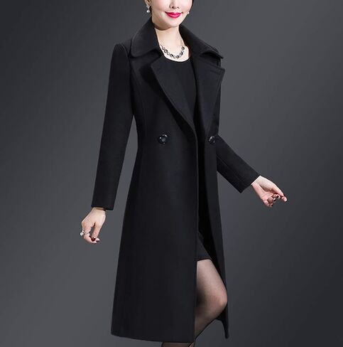 Aprsfn Women's Elegant Solid Color Mid-Length Thicken Warm Wool Blend Coat in Saudi Arabia