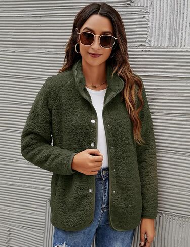 Micoson Women's Long Sleeve Cardigan Coat Lapel Button Down Warm Fuzzy Fleece Jacket Oversized Winter Outwear with Pockets in Saudi Arabia
