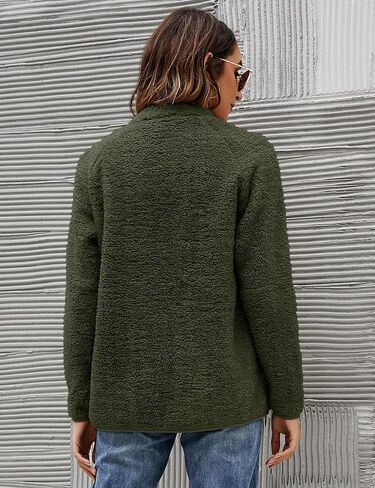 Micoson Women's Long Sleeve Cardigan Coat Lapel Button Down Warm Fuzzy Fleece Jacket Oversized Winter Outwear with Pockets in Saudi Arabia