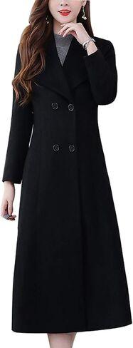 chouyatou Women's Chic Shawl Collar Work Double Breasted Maxi Long Wool Pea Coat in Saudi Arabia