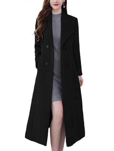chouyatou Women's Chic Shawl Collar Work Double Breasted Maxi Long Wool Pea Coat in Saudi Arabia