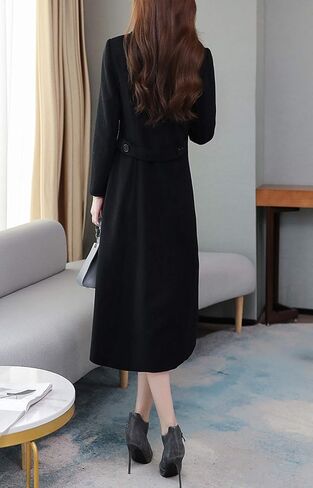 chouyatou Women's Chic Shawl Collar Work Double Breasted Maxi Long Wool Pea Coat in Saudi Arabia