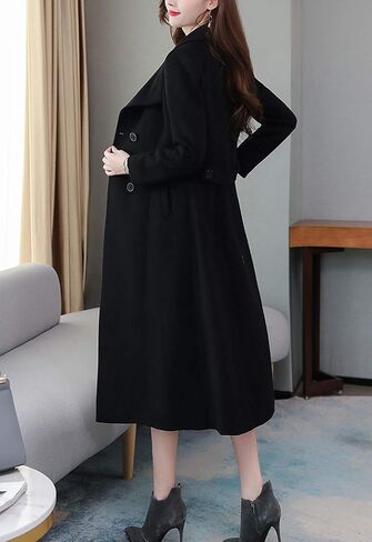 chouyatou Women's Chic Shawl Collar Work Double Breasted Maxi Long Wool Pea Coat in Saudi Arabia