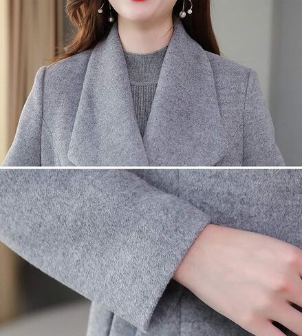 chouyatou Women's Chic Shawl Collar Work Double Breasted Maxi Long Wool Pea Coat in Saudi Arabia