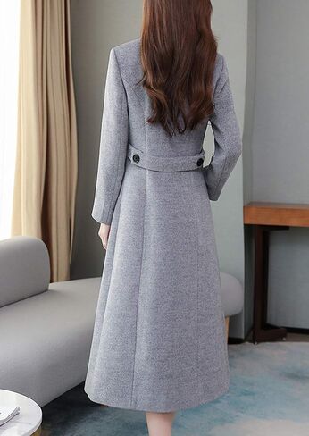 chouyatou Women's Chic Shawl Collar Work Double Breasted Maxi Long Wool Pea Coat in Saudi Arabia