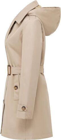 Chrisuno Women's Double Breasted Trench Coats Mid-Length Belted Overcoat Long Dress Jacket with Detachable Hood in Saudi Arabia
