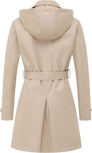 Chrisuno Women's Double Breasted Trench Coats Mid-Length Belted Overcoat Long Dress Jacket with Detachable Hood in Saudi Arabia
