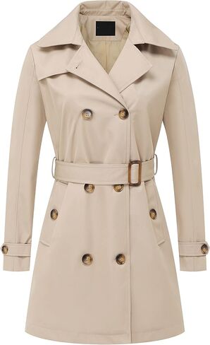 Chrisuno Women's Double Breasted Trench Coats Mid-Length Belted Overcoat Long Dress Jacket with Detachable Hood in Saudi Arabia