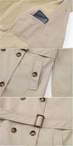 Chrisuno Women's Double Breasted Trench Coats Mid-Length Belted Overcoat Long Dress Jacket with Detachable Hood in Saudi Arabia