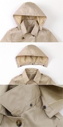 Chrisuno Women's Double Breasted Trench Coats Mid-Length Belted Overcoat Long Dress Jacket with Detachable Hood in Saudi Arabia